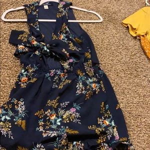 Navy blue romper with flower prints